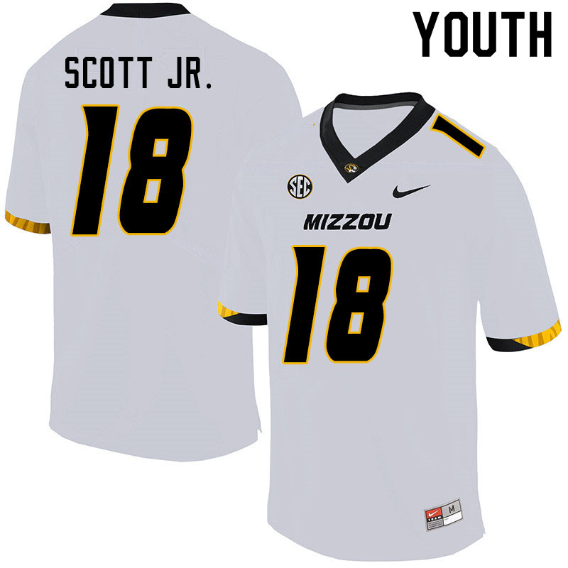 Youth #18 Lindsey Scott Jr. Missouri Tigers College Football Jerseys Sale-White - Click Image to Close